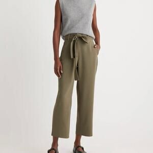Quince Stretch Crepe Paperbag Olive Green Trousers Size 14